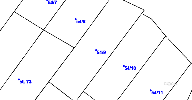 Parcela st. 54/9 v KÚ Nouzov u Dymokur, Katastrální mapa