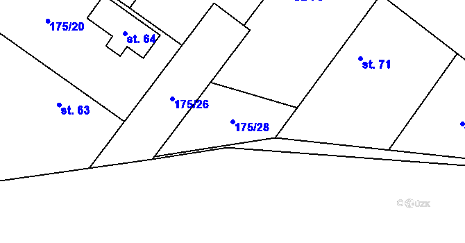 Parcela st. 175/28 v KÚ Nouzov u Dymokur, Katastrální mapa