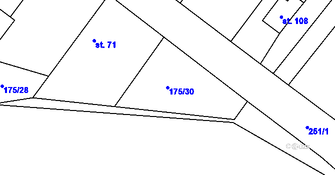 Parcela st. 175/30 v KÚ Nouzov u Dymokur, Katastrální mapa
