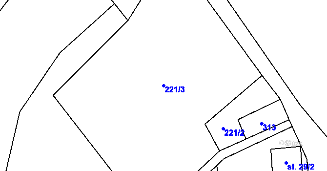 Parcela st. 221/3 v KÚ Nouzov u Dymokur, Katastrální mapa