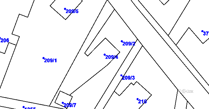 Parcela st. 209/4 v KÚ Nová Bělá, Katastrální mapa