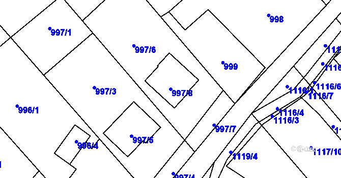 Parcela st. 997/8 v KÚ Nová Bělá, Katastrální mapa