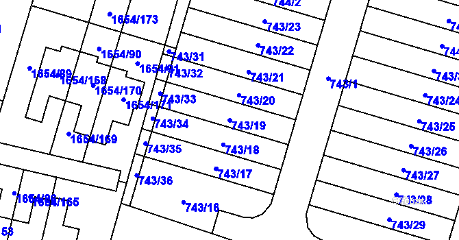 Parcela st. 743/19 v KÚ Nová Bělá, Katastrální mapa
