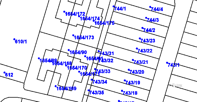 Parcela st. 743/31 v KÚ Nová Bělá, Katastrální mapa