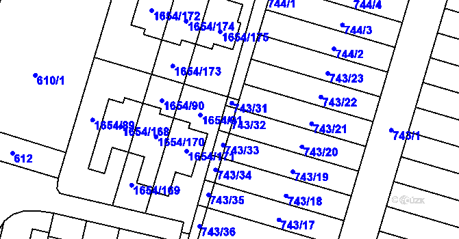 Parcela st. 743/32 v KÚ Nová Bělá, Katastrální mapa