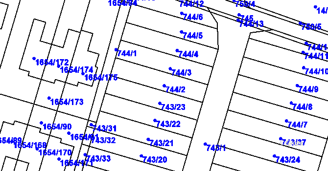 Parcela st. 744/2 v KÚ Nová Bělá, Katastrální mapa