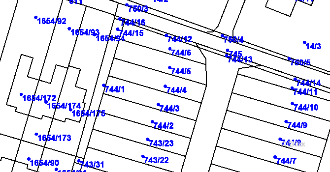 Parcela st. 744/4 v KÚ Nová Bělá, Katastrální mapa