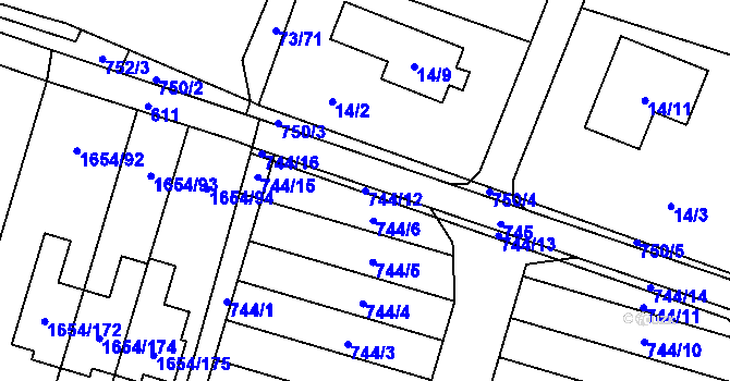 Parcela st. 744/12 v KÚ Nová Bělá, Katastrální mapa