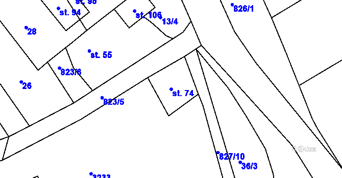 Parcela st. 74 v KÚ Artolec, Katastrální mapa