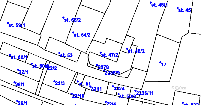 Parcela st. 47/2 v KÚ Nová Bystřice, Katastrální mapa