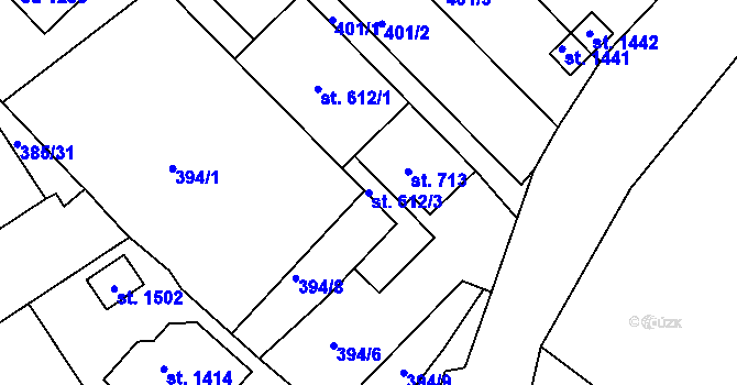 Parcela st. 612/3 v KÚ Nová Bystřice, Katastrální mapa