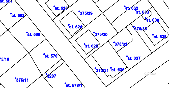 Parcela st. 625 v KÚ Nová Bystřice, Katastrální mapa