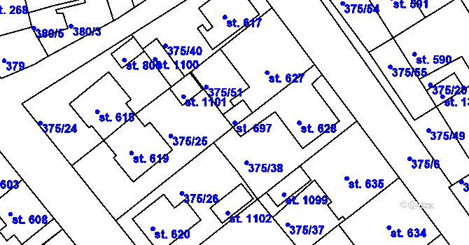 Parcela st. 697 v KÚ Nová Bystřice, Katastrální mapa