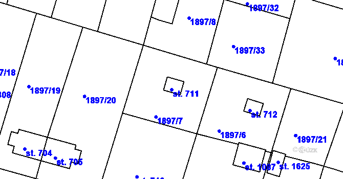 Parcela st. 711 v KÚ Nová Bystřice, Katastrální mapa