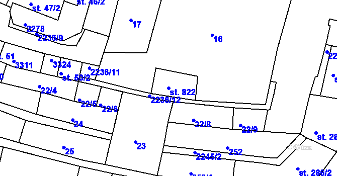 Parcela st. 822 v KÚ Nová Bystřice, Katastrální mapa