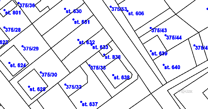 Parcela st. 838 v KÚ Nová Bystřice, Katastrální mapa