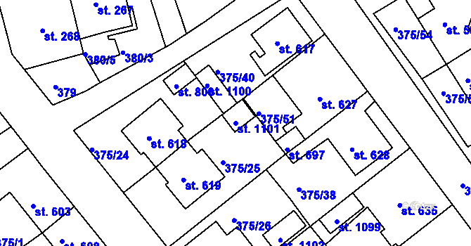 Parcela st. 1101 v KÚ Nová Bystřice, Katastrální mapa