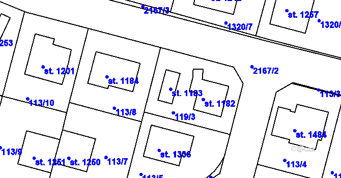 Parcela st. 1183 v KÚ Nová Bystřice, Katastrální mapa