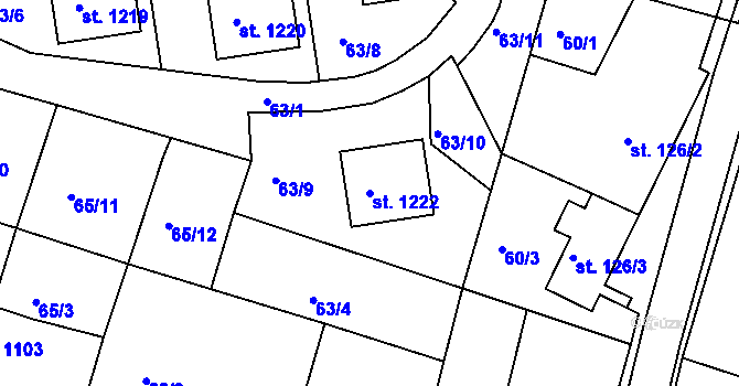 Parcela st. 1222 v KÚ Nová Bystřice, Katastrální mapa