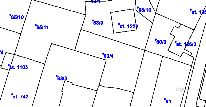 Parcela st. 63/4 v KÚ Nová Bystřice, Katastrální mapa