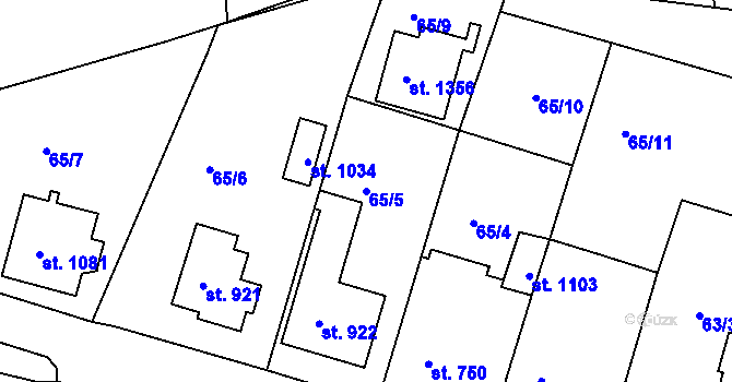 Parcela st. 65/5 v KÚ Nová Bystřice, Katastrální mapa