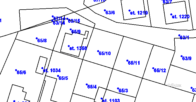 Parcela st. 65/10 v KÚ Nová Bystřice, Katastrální mapa
