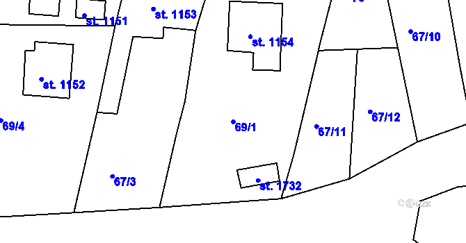 Parcela st. 69/1 v KÚ Nová Bystřice, Katastrální mapa