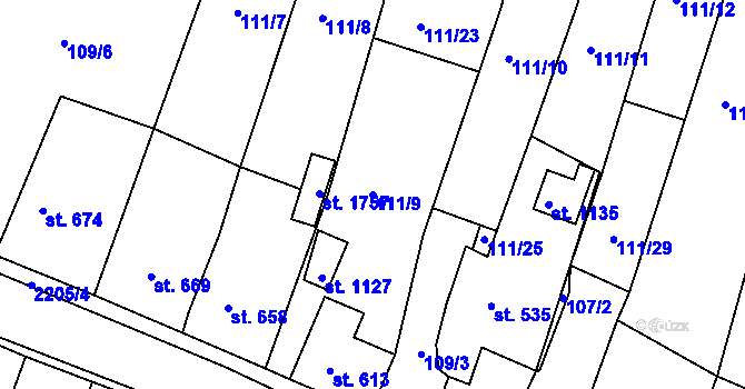 Parcela st. 111/9 v KÚ Nová Bystřice, Katastrální mapa