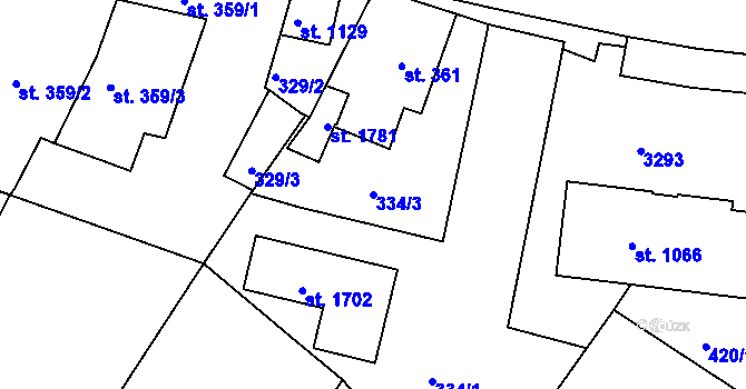 Parcela st. 334/3 v KÚ Nová Bystřice, Katastrální mapa
