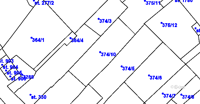 Parcela st. 374/10 v KÚ Nová Bystřice, Katastrální mapa