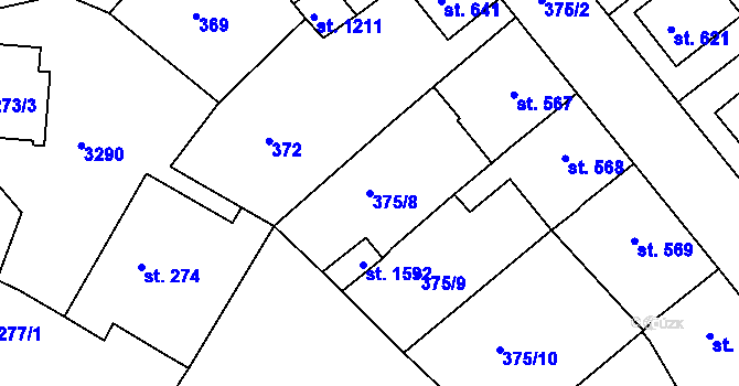 Parcela st. 375/8 v KÚ Nová Bystřice, Katastrální mapa