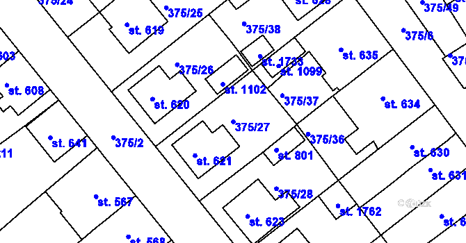 Parcela st. 375/27 v KÚ Nová Bystřice, Katastrální mapa