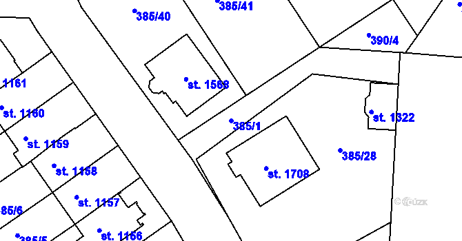 Parcela st. 385/1 v KÚ Nová Bystřice, Katastrální mapa