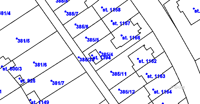 Parcela st. 385/4 v KÚ Nová Bystřice, Katastrální mapa