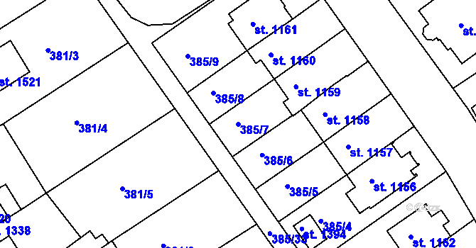 Parcela st. 385/7 v KÚ Nová Bystřice, Katastrální mapa
