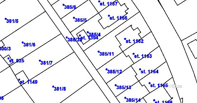 Parcela st. 385/11 v KÚ Nová Bystřice, Katastrální mapa