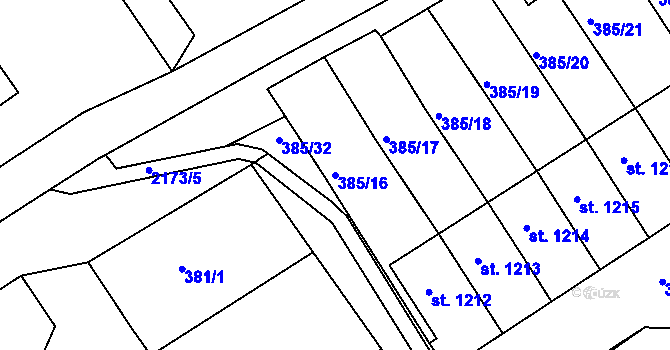 Parcela st. 385/16 v KÚ Nová Bystřice, Katastrální mapa