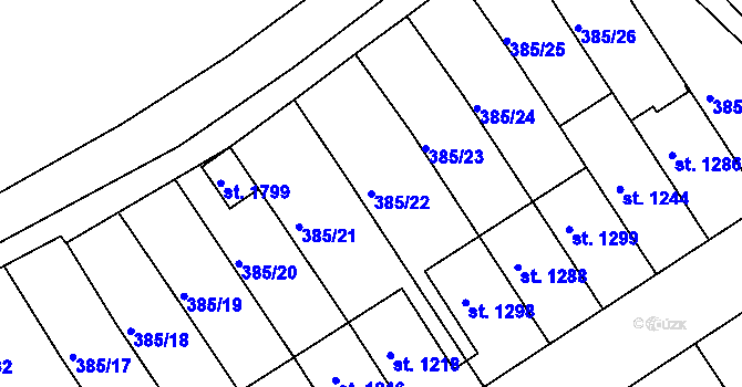 Parcela st. 385/22 v KÚ Nová Bystřice, Katastrální mapa