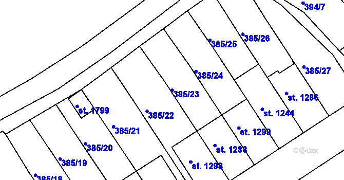 Parcela st. 385/23 v KÚ Nová Bystřice, Katastrální mapa