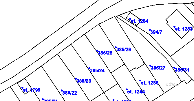 Parcela st. 385/25 v KÚ Nová Bystřice, Katastrální mapa
