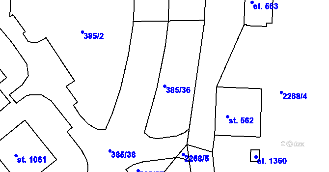Parcela st. 385/36 v KÚ Nová Bystřice, Katastrální mapa