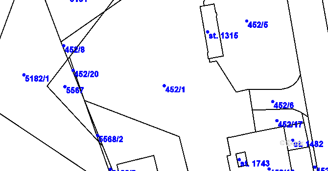 Parcela st. 452/1 v KÚ Nová Bystřice, Katastrální mapa