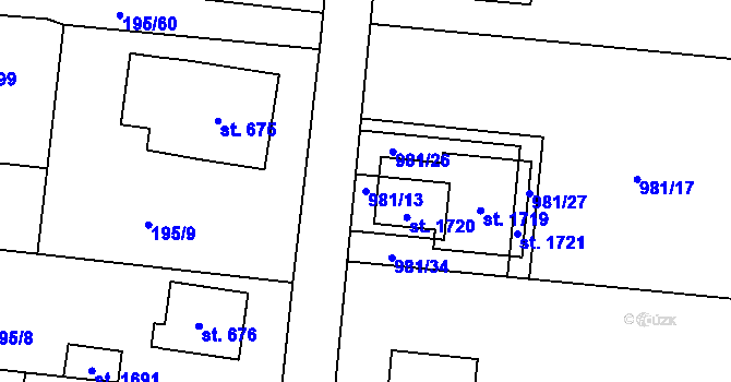 Parcela st. 981/13 v KÚ Nová Bystřice, Katastrální mapa