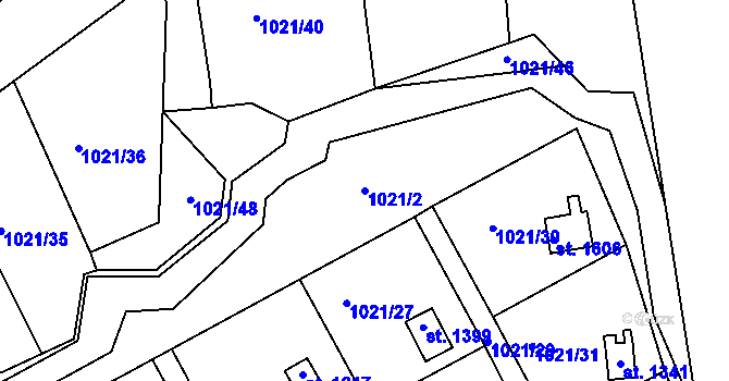 Parcela st. 1021/2 v KÚ Nová Bystřice, Katastrální mapa