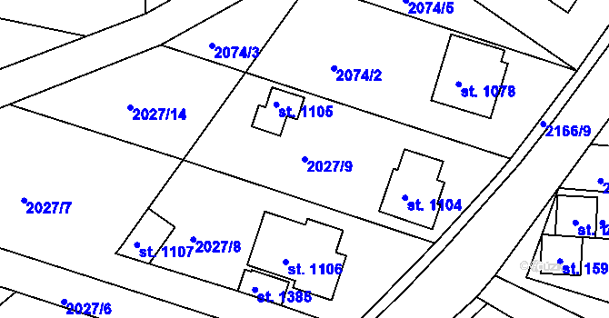 Parcela st. 2027/9 v KÚ Nová Bystřice, Katastrální mapa