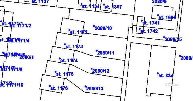 Parcela st. 2080/11 v KÚ Nová Bystřice, Katastrální mapa