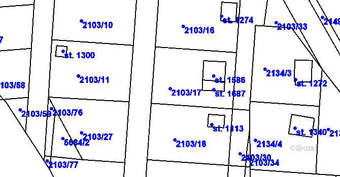 Parcela st. 2103/17 v KÚ Nová Bystřice, Katastrální mapa