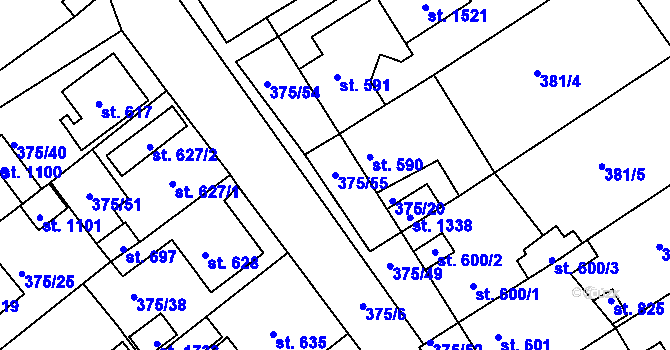 Parcela st. 375/55 v KÚ Nová Bystřice, Katastrální mapa