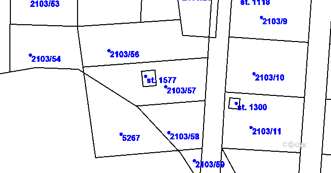 Parcela st. 2103/57 v KÚ Nová Bystřice, Katastrální mapa