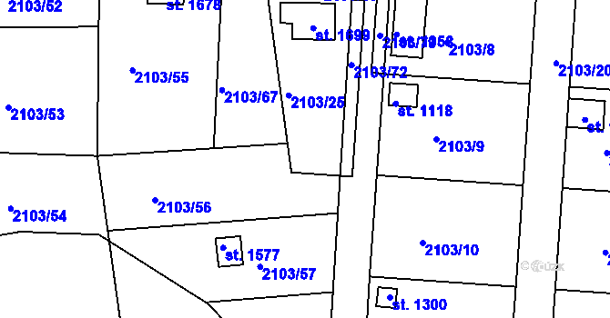 Parcela st. 2103/68 v KÚ Nová Bystřice, Katastrální mapa
